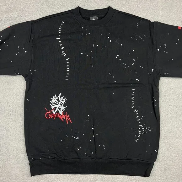 Cactus Jack Sweatshirt Mens Large L Black Stitched Crewneck Travis Scott  World